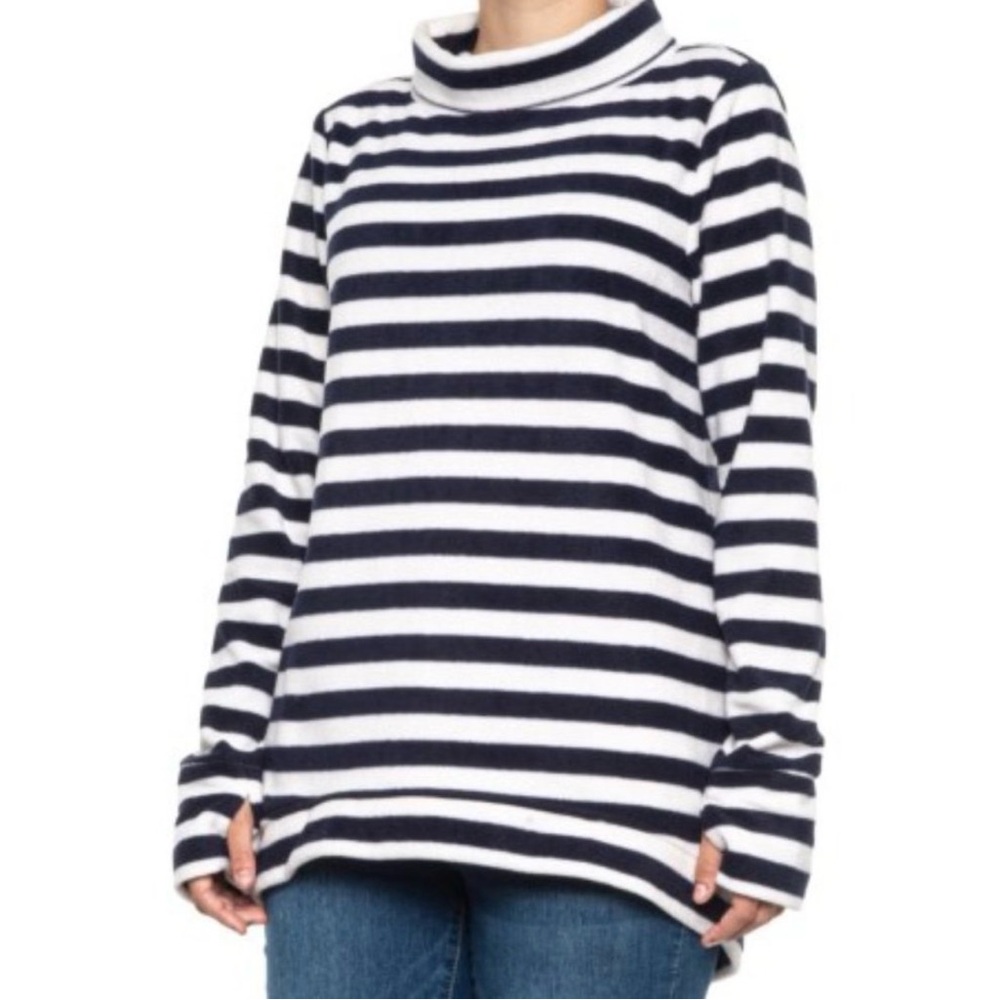 Striped Cowl Neck Sweater - Navy & White